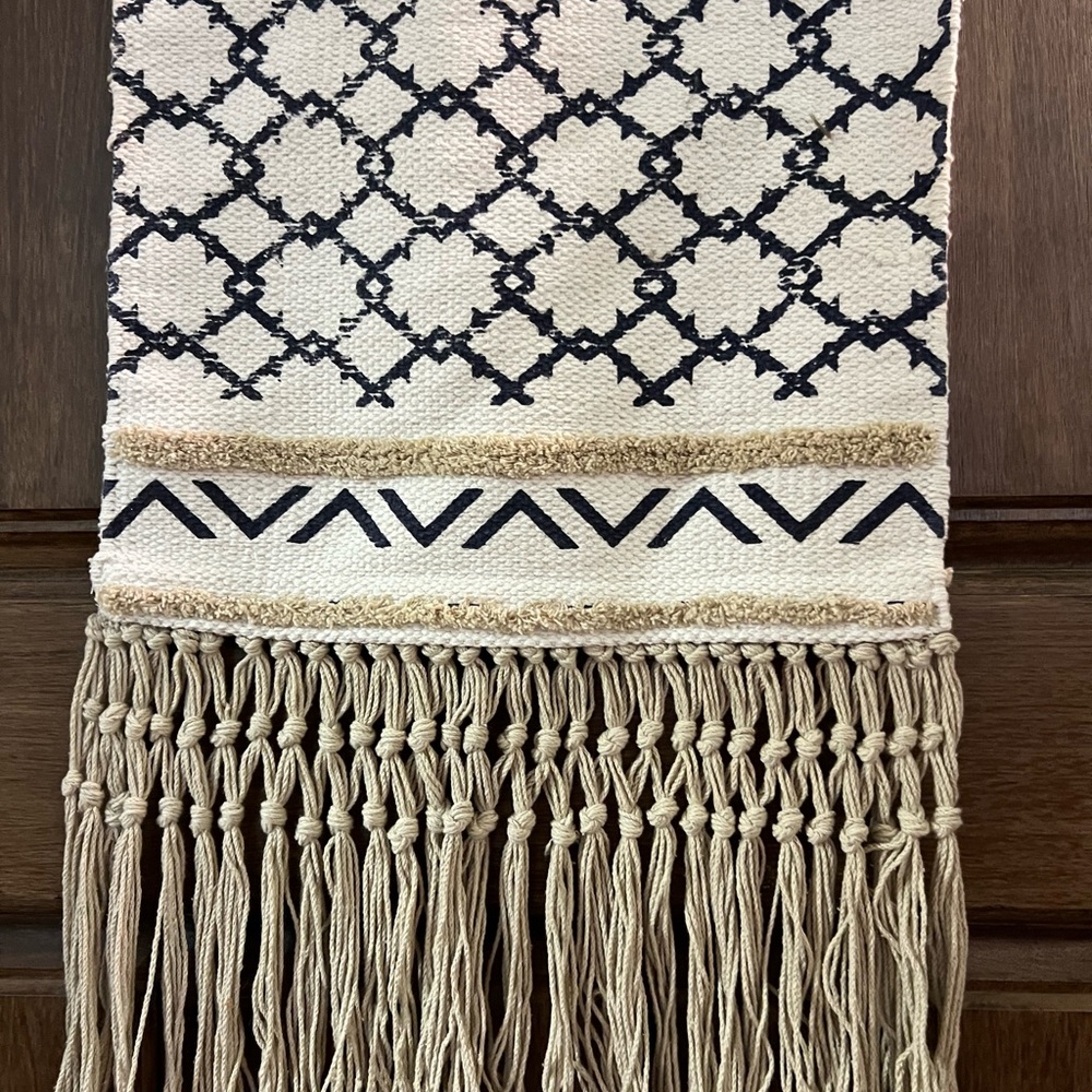 Bohemian Wall Hanging with Black and Cream Patterns - Picture 3 of 5